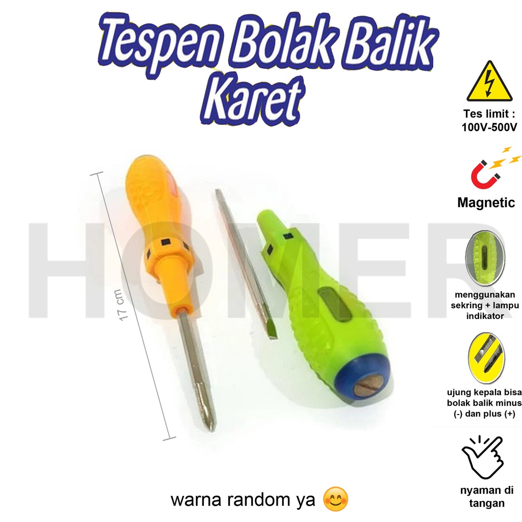 obeng tespen tes test pen magnet karet plus min minus kembang 2 in 1 bolak balik