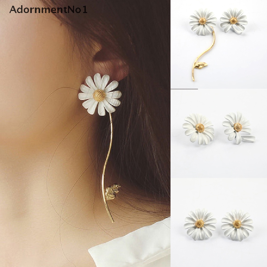 (AdornmentNo1) Anting Tusuk Gantung Asimetris Desain Bunga Aster Enamel Gaya Vintage Untuk Wanita