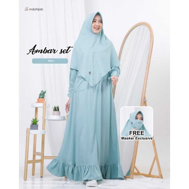 AMBAR SET GAMIS KHIMAR BONUS MASKEE BRANDED ORI IDB
