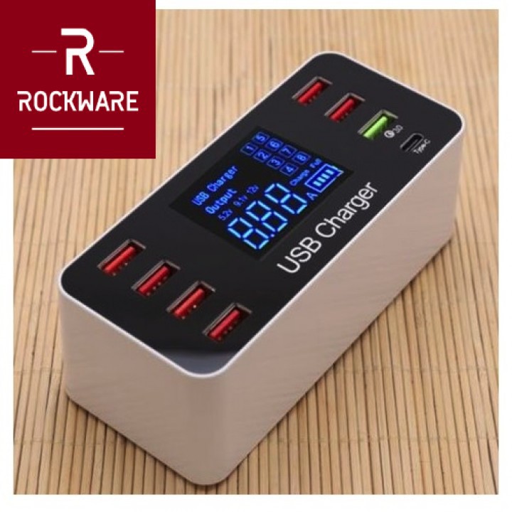 ROCKWARE A9 Plus - Smart Charger 7 Fast Charge USB QC3.0 1 USB-C