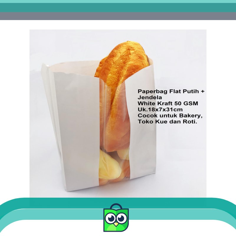 

PaperBag Flat Kantong Kertas Putih 18x7x30 XL+ Jendela bakery kue roti Elegan