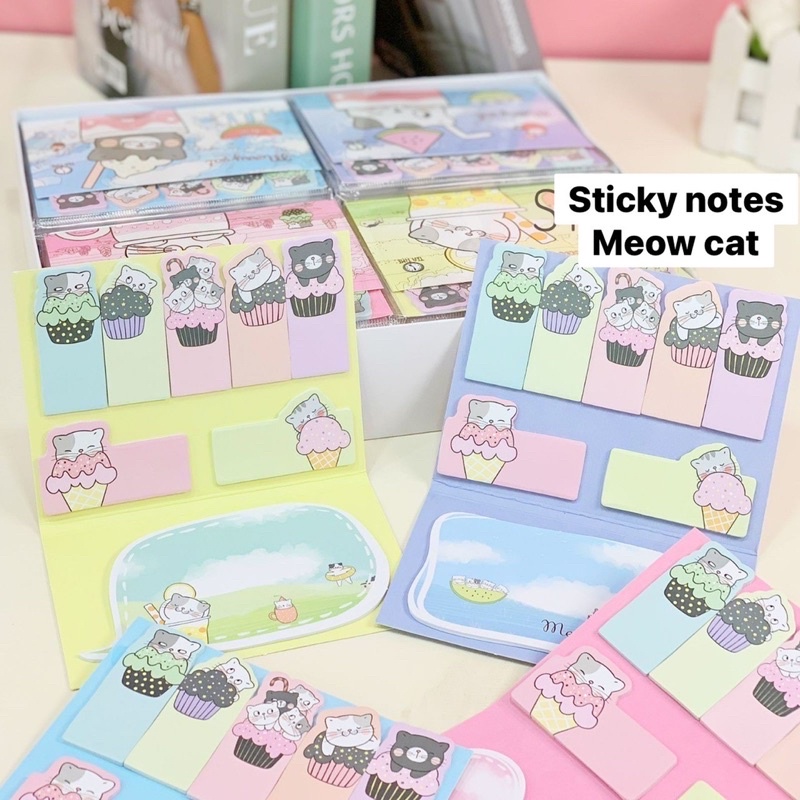 sticky note meow cat sticker notes set kucing meow set besar banyak meow drink memo stick it stiker