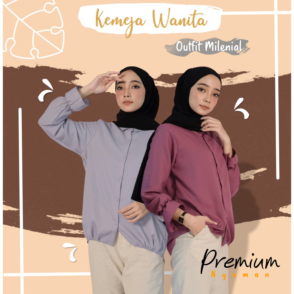 Baju Atasan Kemeja Wanita Casual Polos Formal Ootd Korea Outfit Kekinian Lengan Panjang Murah Jumbo