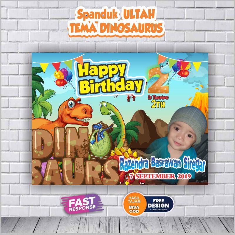 Spanduk Baner ulang tahun anak caracter jungle Animal custom & Tema Dinosaurus bisa request design