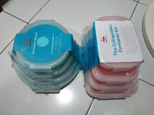 1 Set (4pcs) Kotak Makan Lipat Silikon (foldable Silicon Food Container) Bpa Free Food Grade