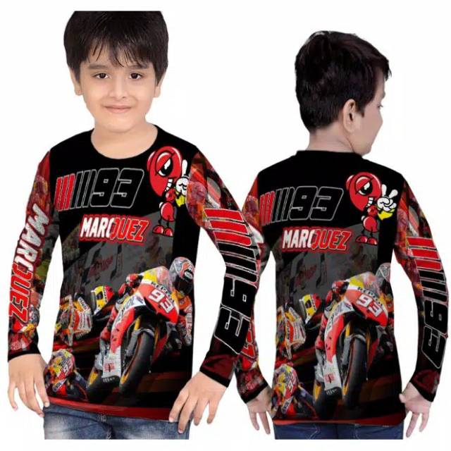 Kaos Anak Lengan Panjang Design MOTO GP MARC MARQUEZ Terbaru Fullprint Sublimation Custom Size S-2XL