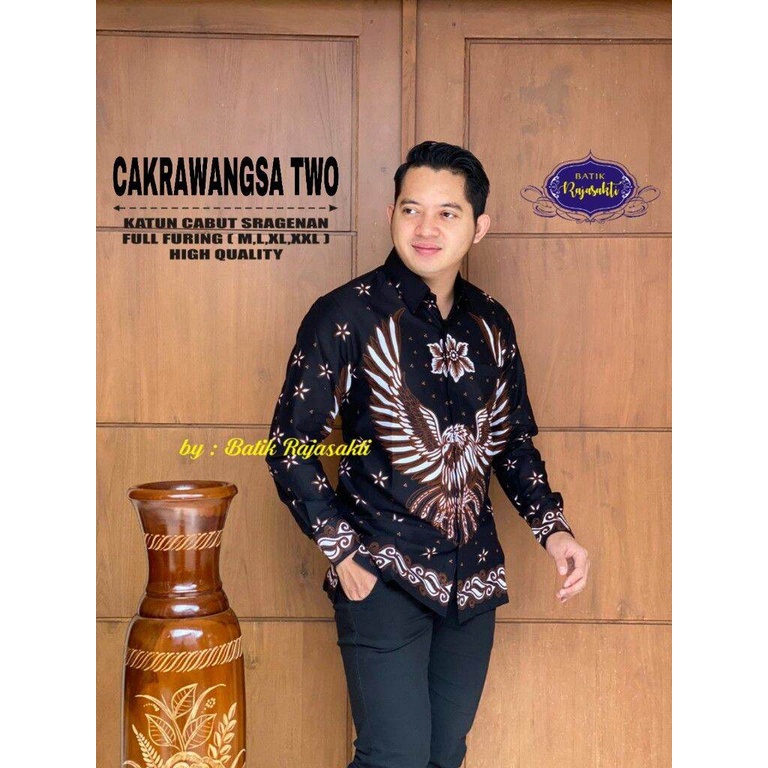 Kemeja batik pria lengan panjang pendek warna hitam baju batik lapis furing bahan katun halus garuda