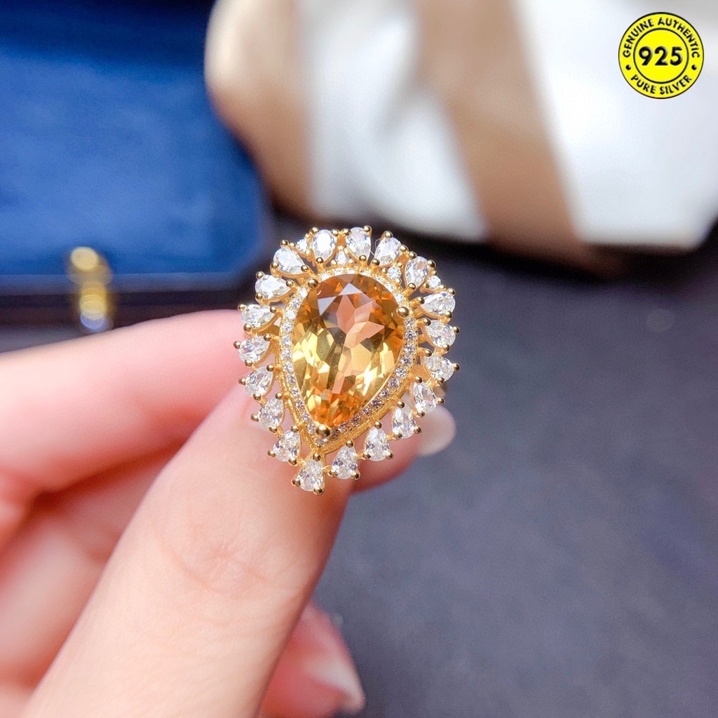 Cincin Batu Permata Citrine Alami Warna Kuning Untuk Wanita