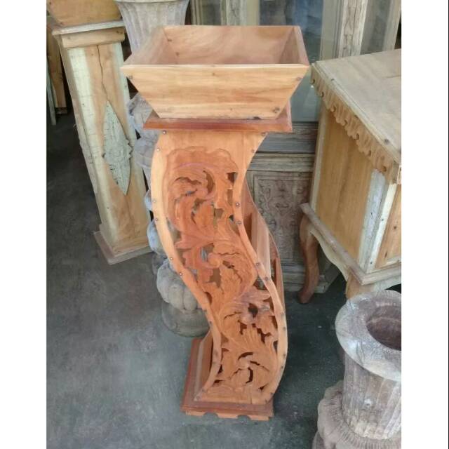 Pot Vas Bunga Ukir Kayu MENTAH Meja Pot kembang ukir Dekorasi Pesta Pernikahan Perkawinan Pelaminan