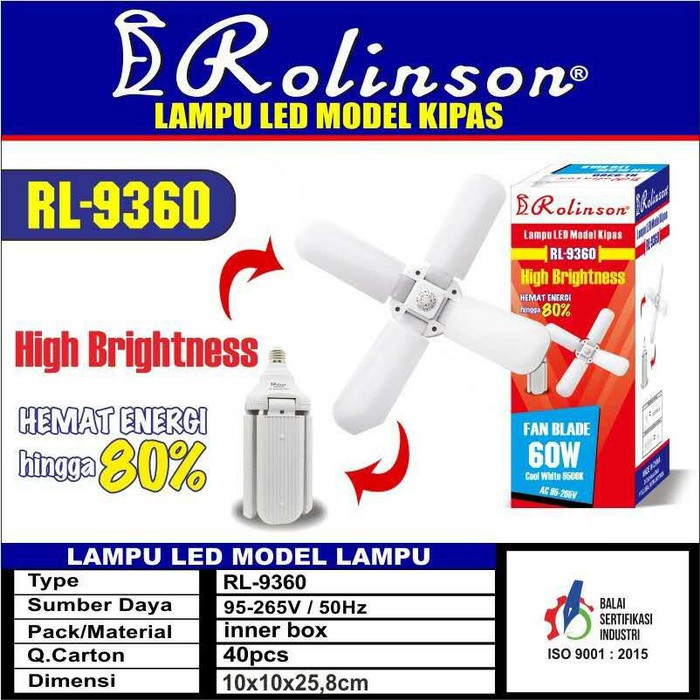 Rolinson Lampu Led Model Kipas 3 Baling-Baling