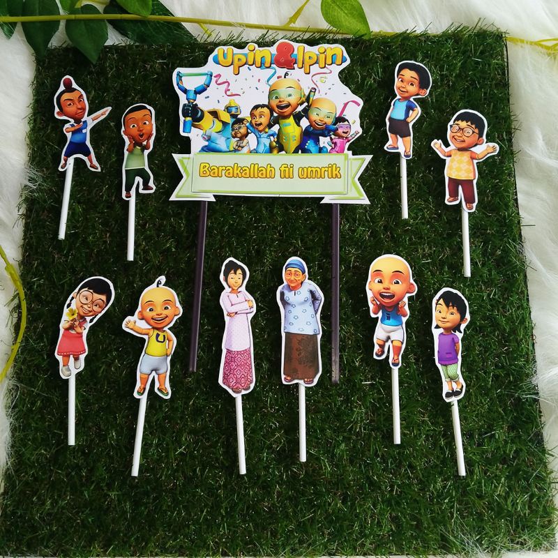 Topper Cake Upin Ipin hiasan kue ulang tahun Barakallah happy birthday