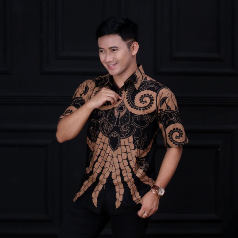 022 Zahira Batik HRB026 Kenongo Hem Kemeja Batik Pria Lengan Pendek  Katun Primis Halus M L XL