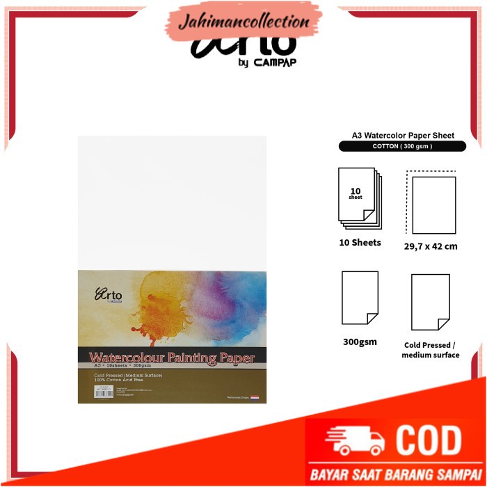 

✨ BISA COD ✨ Kertas Cat Air Arto A3 Watercolor Paper Sheet - COTTON 300gsm
