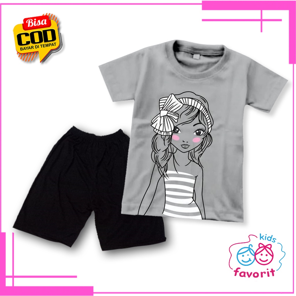 Favorit kids setelan baju anak perempuan lengan pendek gambar cute girl