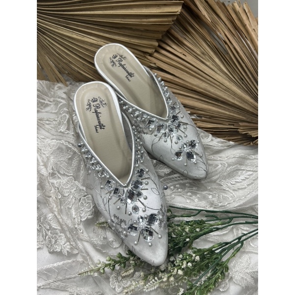 sepatu wanita wedding Nakita silver 7cm kaca