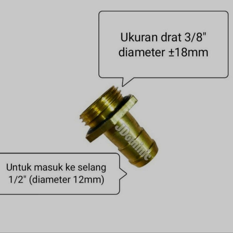 sambungan drat 3/8 ke selang air 1/2 inchi - metric M18*1.5 thread joint brass to water hose penyamb