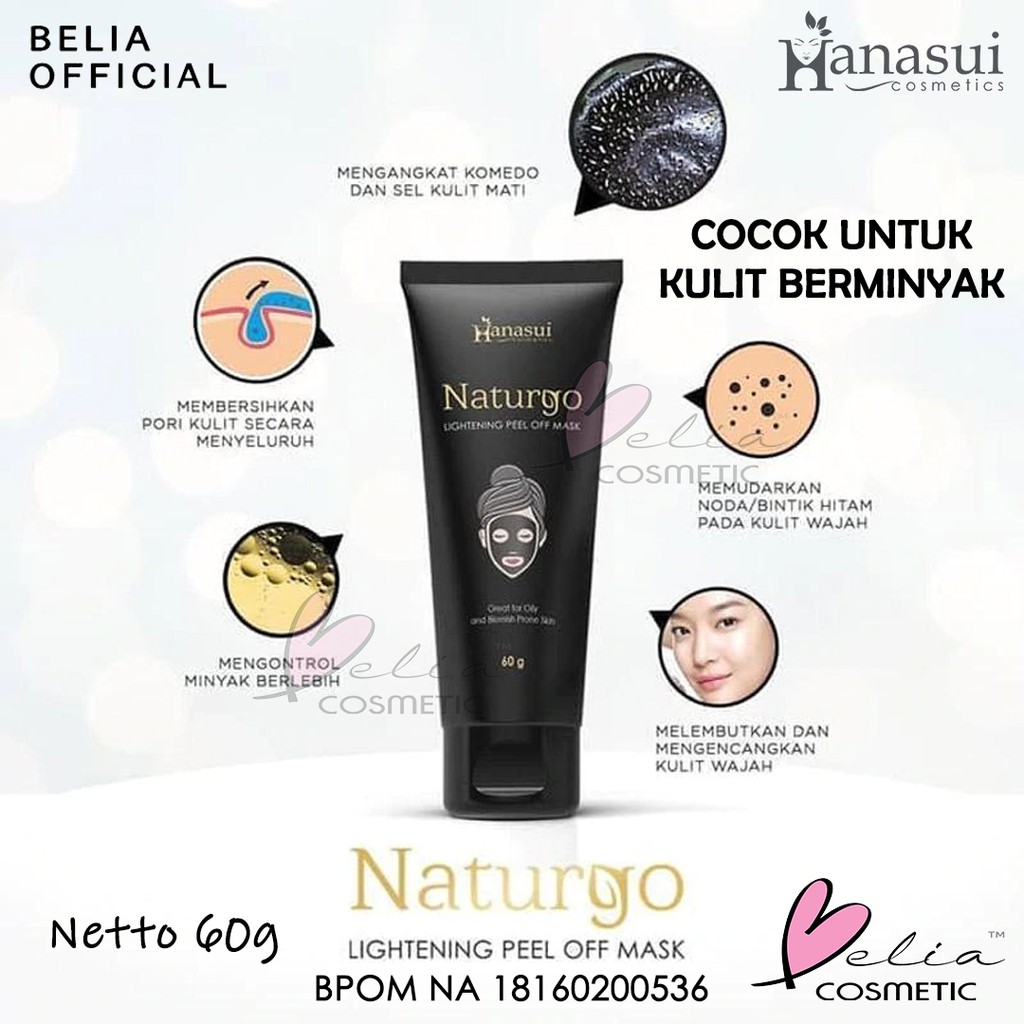 ❤ BELIA ❤ HANASUI Naturgo Tube (✔️BPOM) Lightening Peel Off Mask 60g | masker pencabut komedo