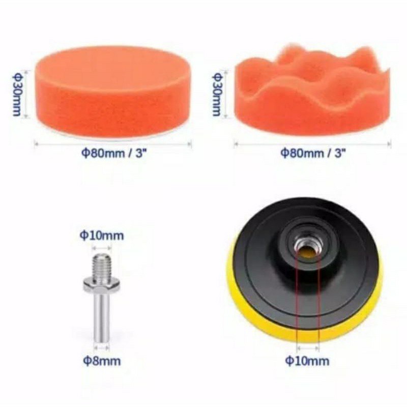 Set Busa Poles Polishing Woolen Body Motor &amp; Mobil 3&quot; 4&quot; 5 Inch 7 Pcs M10/M14 Coumpond Wax Buffing Coating