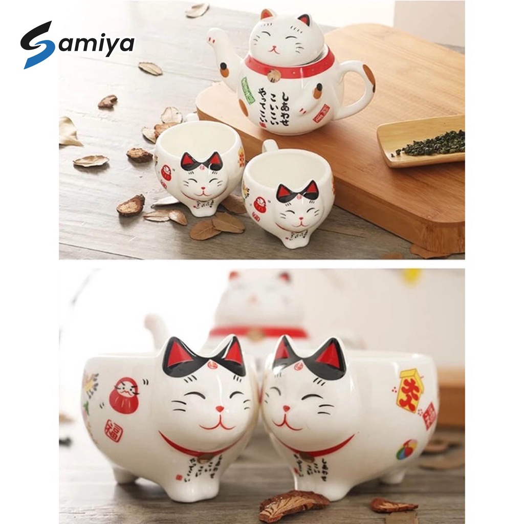 teapot lucky cat ceramic / teko teh kucing / tea pot set cangkir ceramic