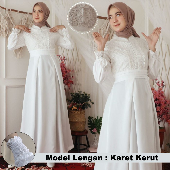 TERBARU      Gamis Zahira Brokat Glitter Premium + Renda | Gamis Busui Friendly