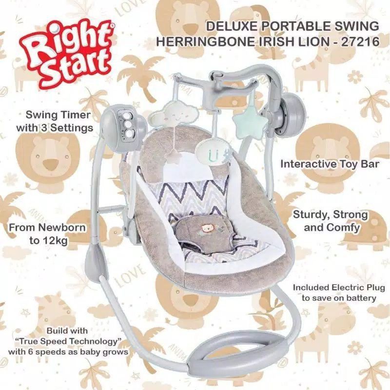 Ayunan Bayi Elektrik Otomatis Right Start Deluxe Portable Baby Swing Rocker Bouncer