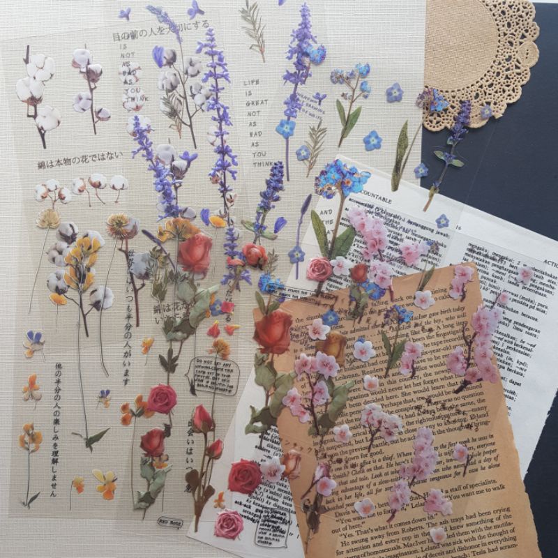 

Transparent Flower Stickers PET / Stiker Transparan Bunga untuk Jurnal Bujo Journal DIY Scrapbook