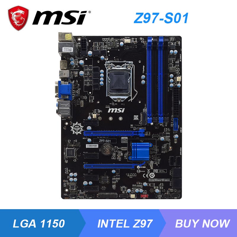 PREORDER Motherboard LGA 1151 MSI Z97-S01 Motherboard 1151 DDR3 Intel Z97 USB3.0 PCI-E 3.0 M.2 SATA 