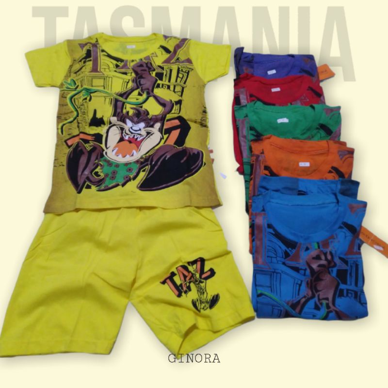 Setelan Kaos Tasmania Ginora Kids Katun || Anak 3-5 tahun Murah Berkualitas.