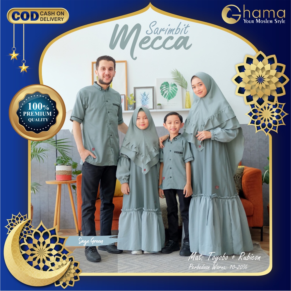 Baju Muslim Sarimbit Keluarga Premium Gamis Koko Couple Ayah Ibu Anak Warna Hijau Sage Green Bahan T