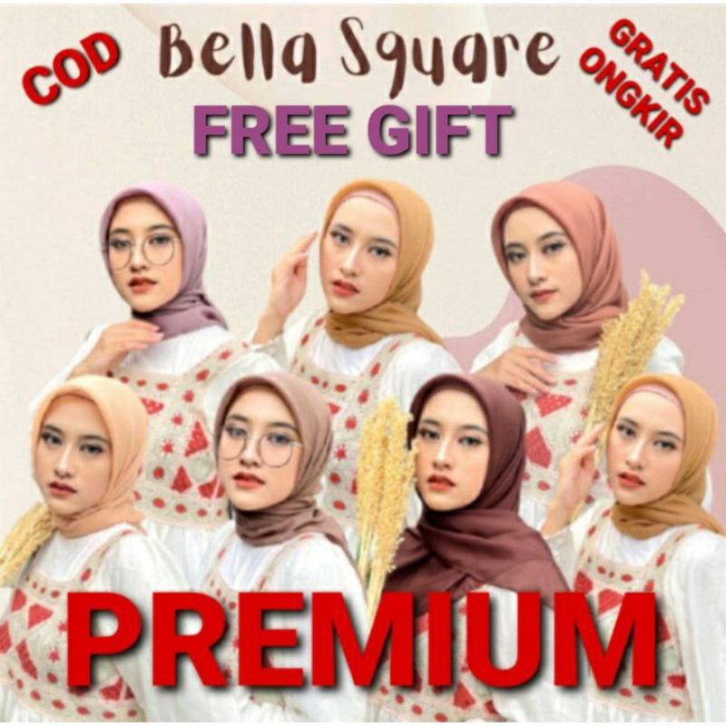 KERUDUNG BELLA HIJAB BELLA SQUARE PREMIUM POLYCOTTON JILBAB ANTI LETOY