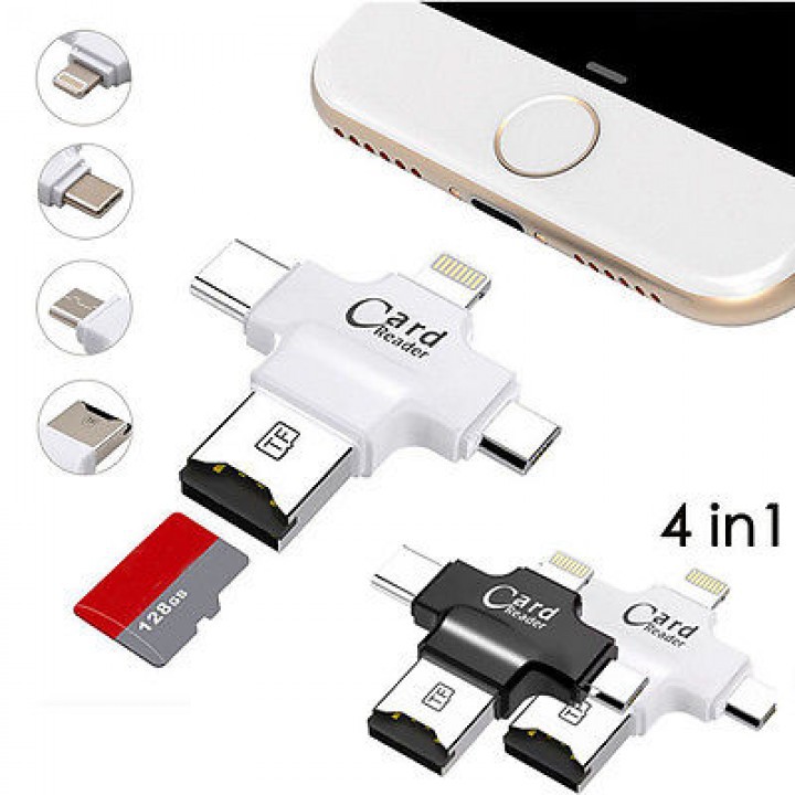 iDragon R006 4 in 1 Card Reader Multi Function Lightning Type-C Micro USB TF Card OTG Card Reader