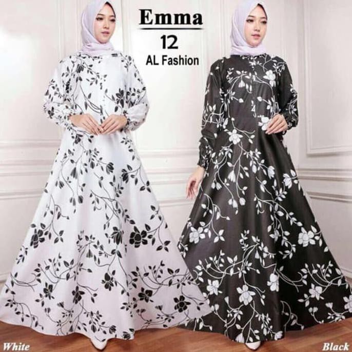 Maxi Emma Sakura Baju Muslim Wanita Gamis Model Kekinian Terbaru - Hitam