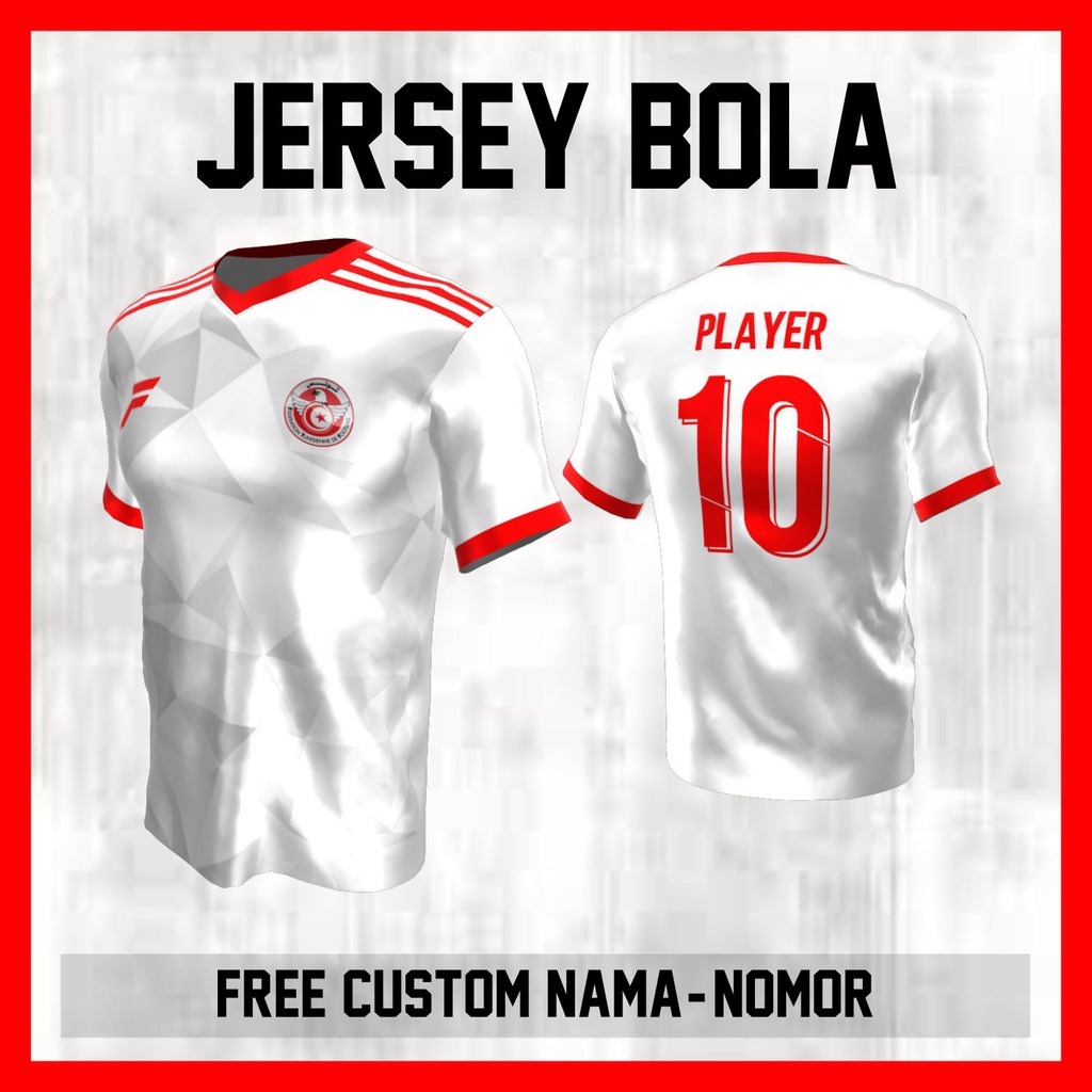 Kaos Bola Jersey Tunisia Timnas Negara Garis Bahu Baju Custom Nama dan Nomor Punggung - 179