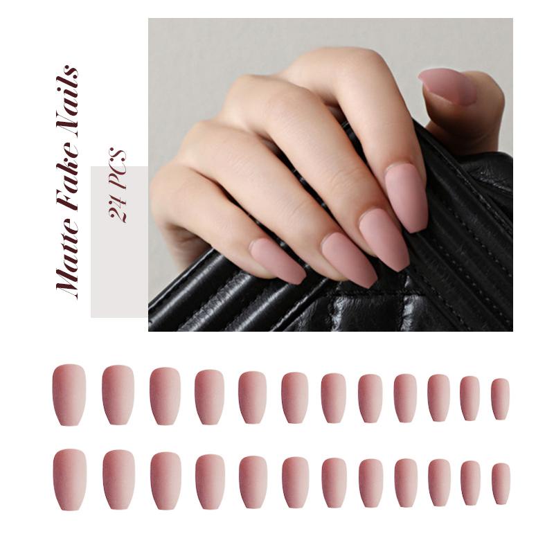 24 Pcs Stiker Kuku Palsu Matte Bahan Akrilik Gaya Perancis Sensual Untuk Nail Art