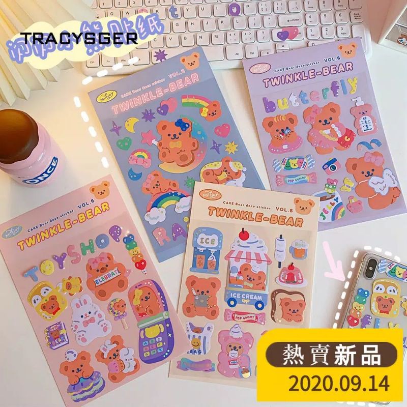 sticker pvc twinkle bear glitter deco sticker