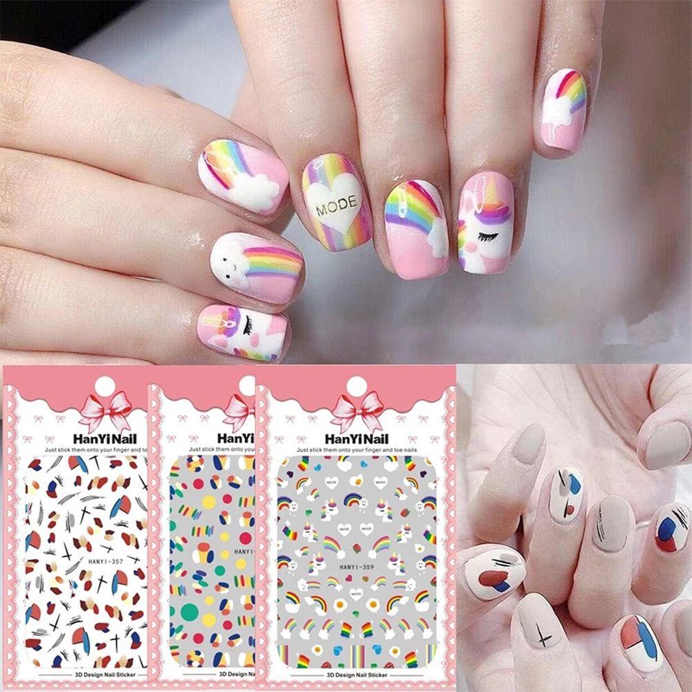 AUGUSTINA Agustina Stiker Nail Art Wanita Musim Panas Strawberry Rainbow Kartun DIY Nail Decals