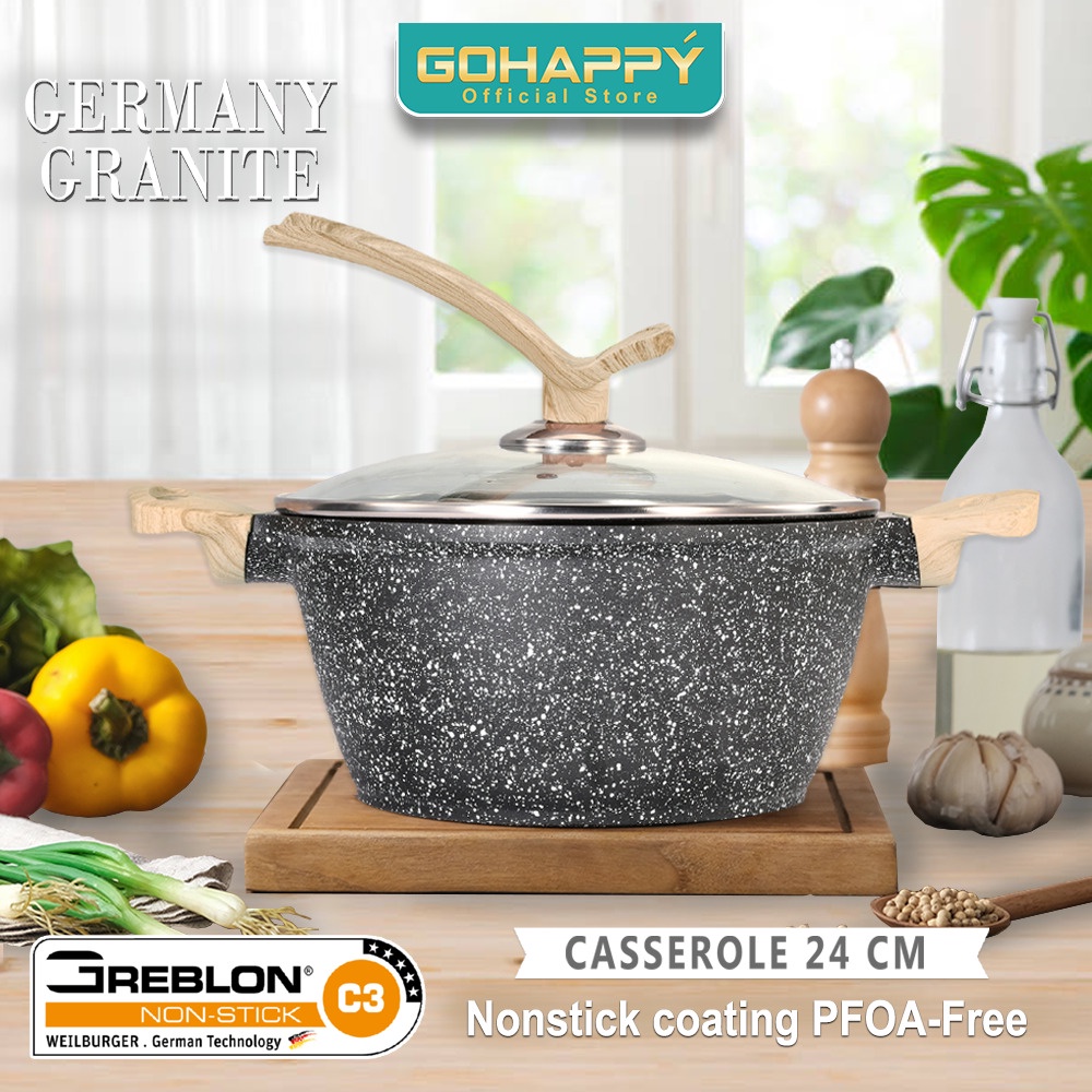 Stock pot Casserole 24cm Germany Granit Gohappy - Panci Sup - Dutch oven Greblon german c3