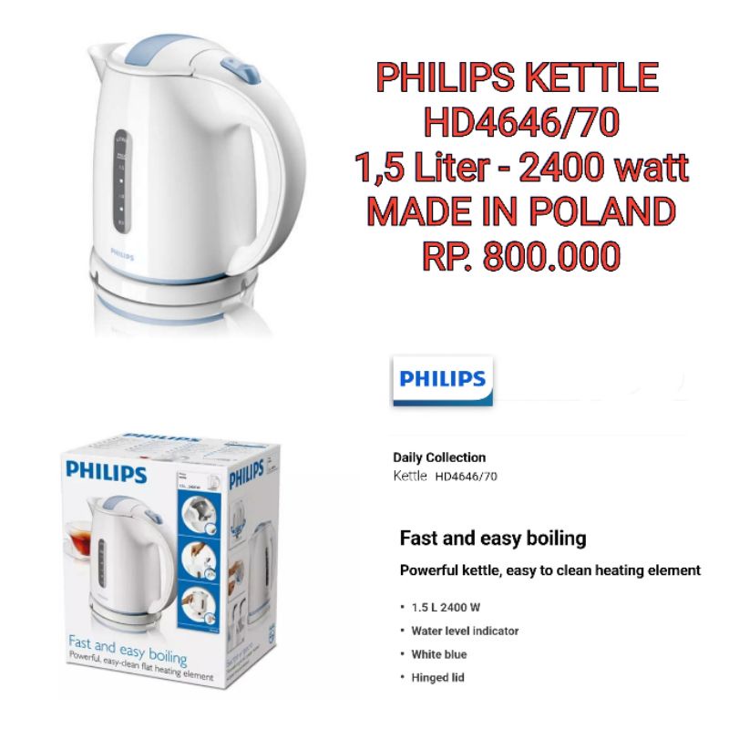 PHILIPS KETTLE HD4646/70 MADE IN POLAND BARU