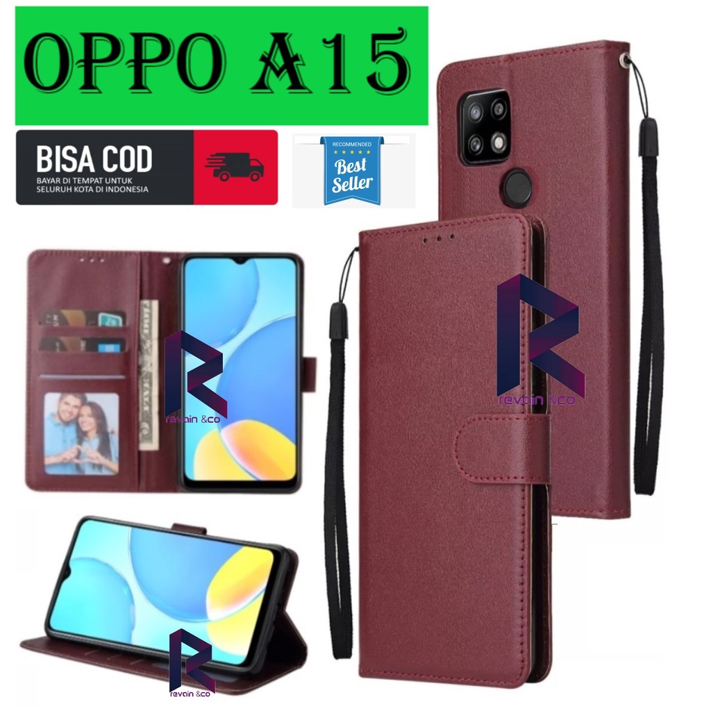 CASE DOMPET OPPO A15 FLIP WALLET LEATHER KULIT PREMIUM SARUNG BUKA TUTUP FLIP CASE OPPO A15