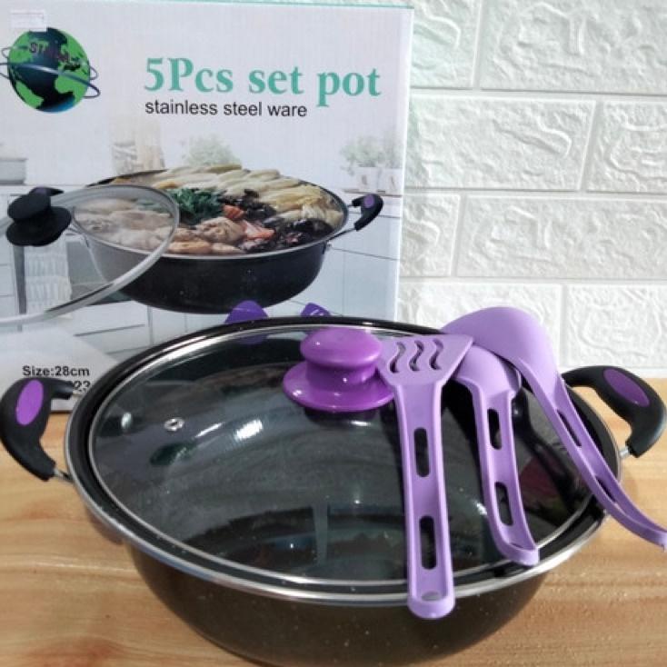 Promo Surprise PANCI SET 5 PCS MARBLE A623 COOKWARE FRYPAN MILKPAN HOT POT SUTIL ALAT MASAK