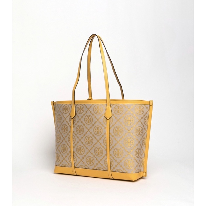 Tory Burch Perry Monogram Small Triple Compartment Tote Yellow