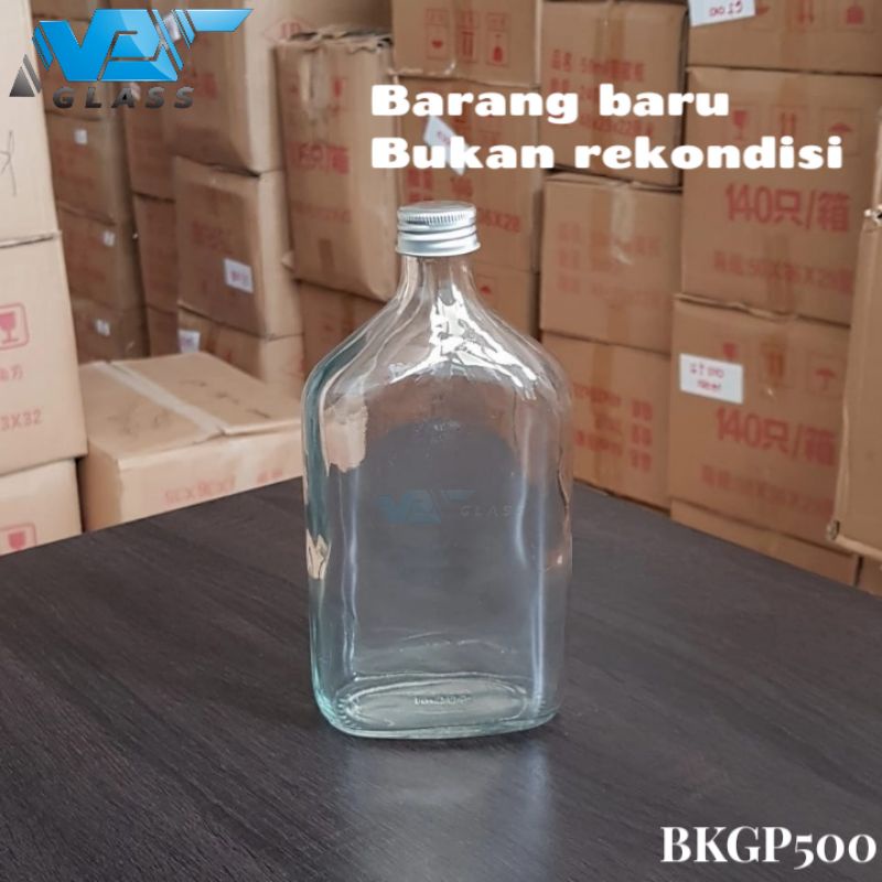 BKGP500 botol kaca gepeng 500ml tutup almunium / botol kaca 500ml baru