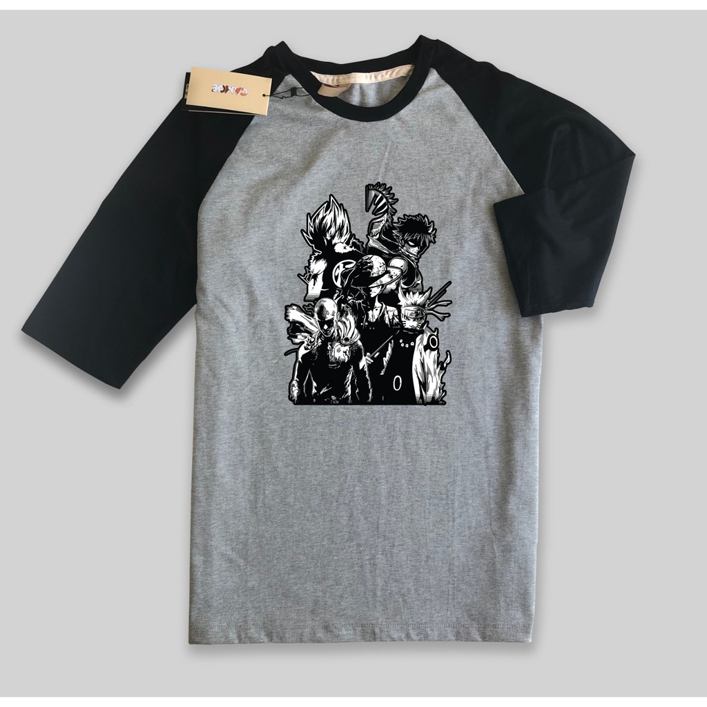 Kaos Raglan Anime Shonen Goku Natsu Naruto Saitama luffy