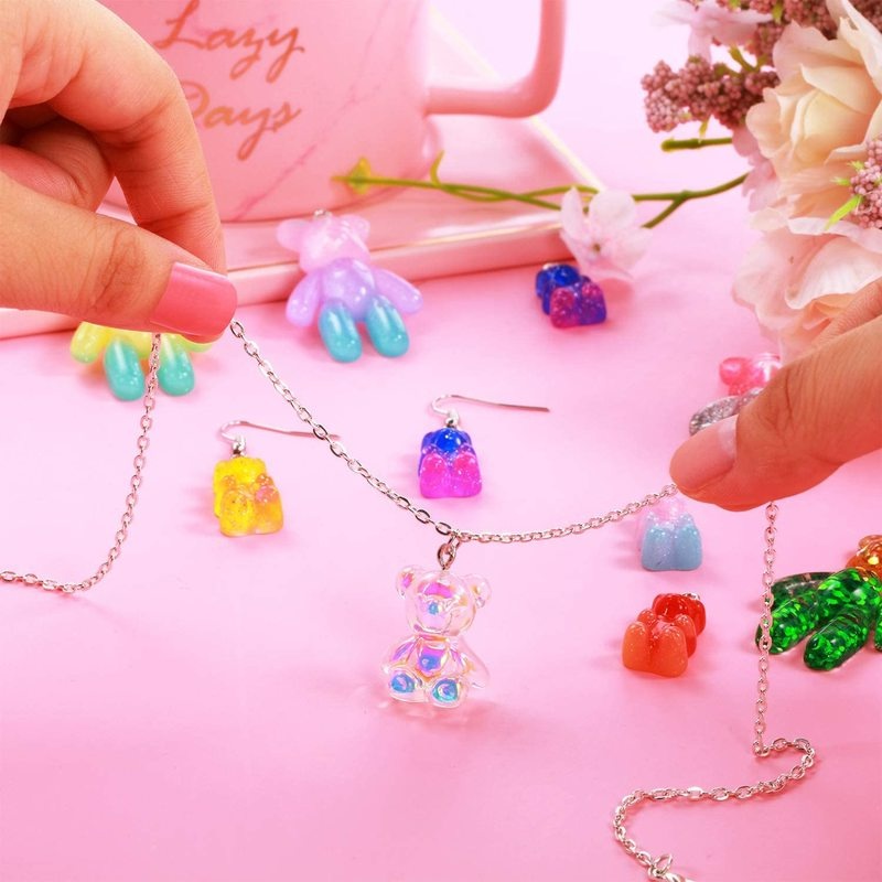 Liontin Bentuk Beruang Bahan Resin Akrilik Warna Permen Untuk Anak Perempuan