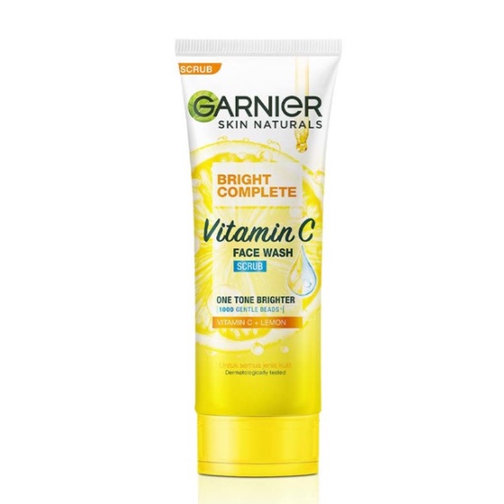 GARNIER SKIN NATURALS BRIGHT COMPLETE BRIGHTENING SCRUB FACE WASH 100 ML / 50 ML