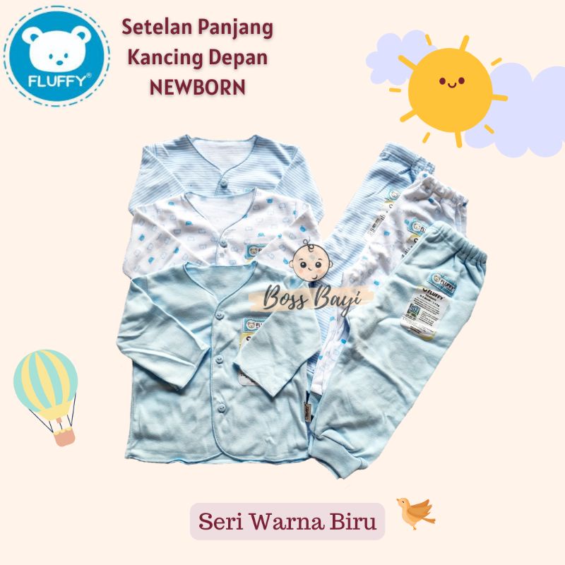 FLUFFY Baby Wear - Setelan Kancing Depan Lengan Panjang Celana Panjang NEWBORN