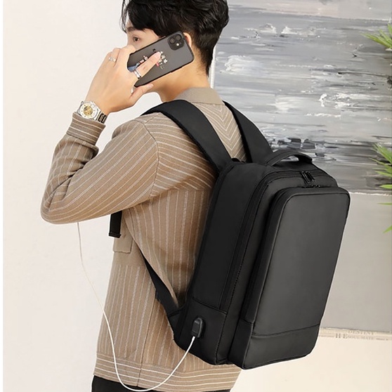 Tas Ransel Laptop Backpack dengan USB Charger Port Tas kerja Pria Wanita Exclusive muat laptop 13 14 15 15,6 inch notebook bagus import bahan Polyester tas bandara airport tas profesional muda tas kantoran kantor tas tangan 2 koper pelindung laptop