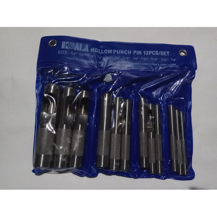 

Plong Pelubang Kulit Set 12 Pcs - Hollow Punch Pin Set 12 Pcs - Alat Pelubang Paking Kulit