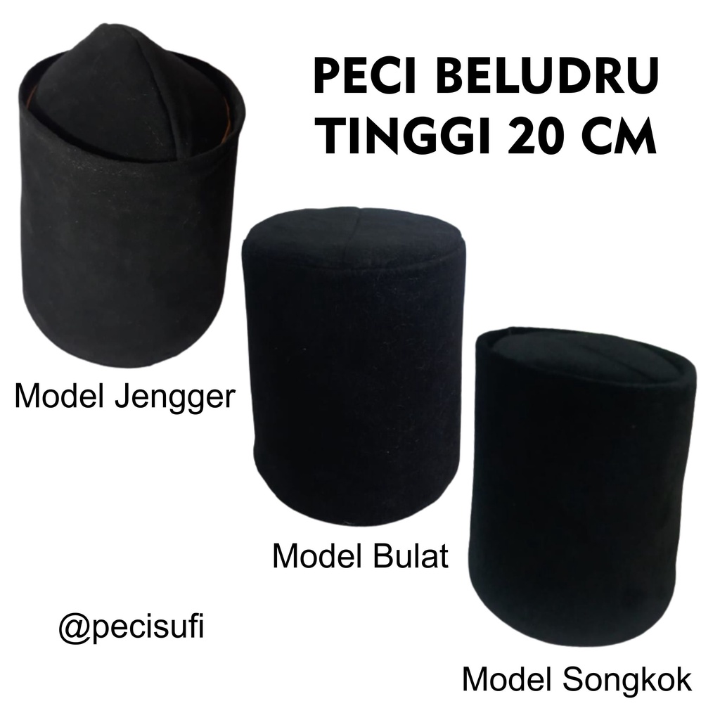 Peci Beludru Hitam 20 CM / Peci Unik / Peci Sufi / Songkok Kopiah