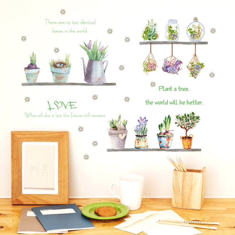 Reliza Wall Sticker Summer Green Potted Plant Garden Stiker Dinding LDR